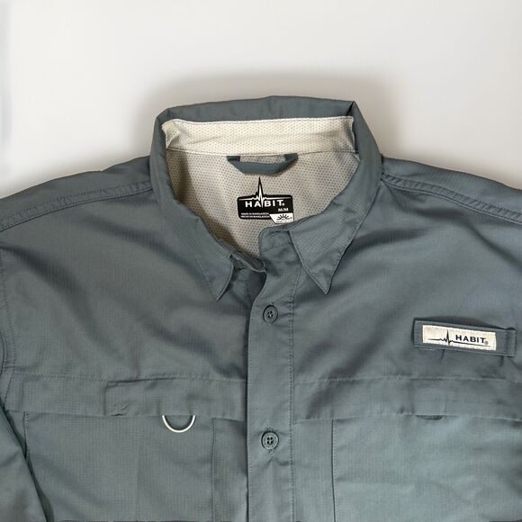 HABIT MENS Long SLEEVE RIVER Fishing Vented Outdoor SHIRT Roll Tab Gray Medium - Picture 2 of 10